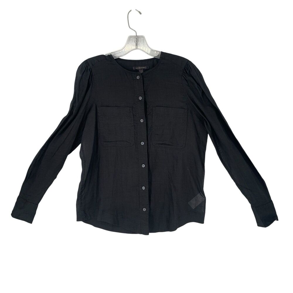 Banana Republic Black Blouse Semi Sheer Minimalist Classic Small Button Front
